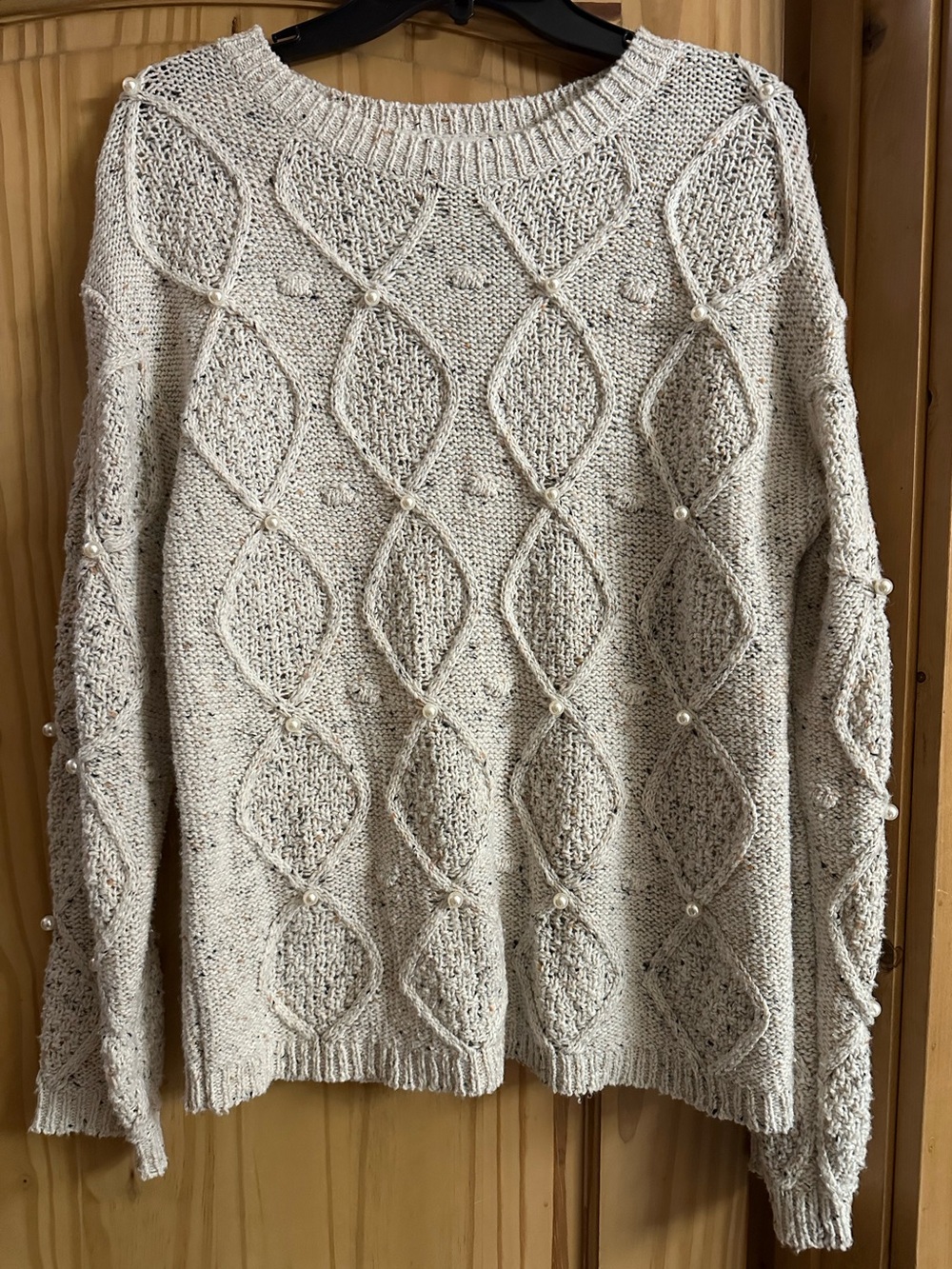 Another Love Cream Cable-Knit Sweater with Pearl Accents